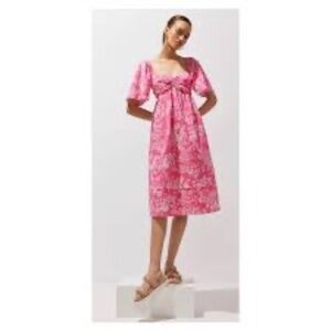 NWT Peter Som for Anthropologie Pink White Floral Midi Dress Women's size Small